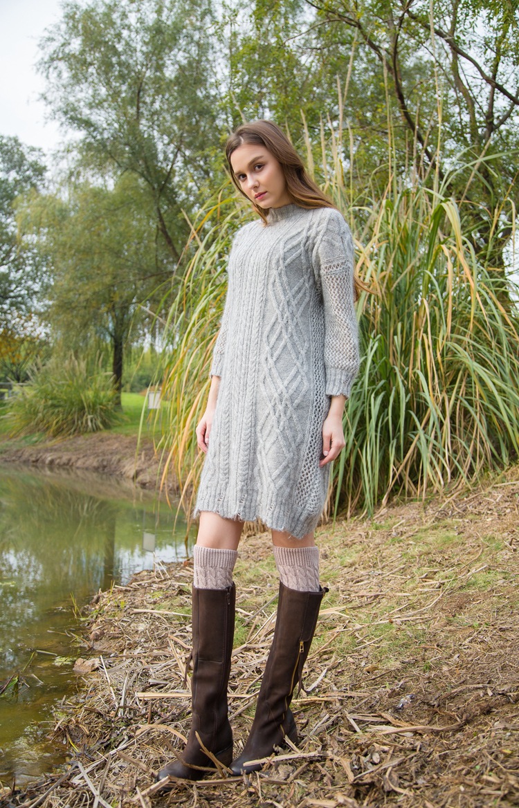 Women Patchwork Cable Knit Boot Cuffs Winter Long Leg Warmers Fashion Accessory